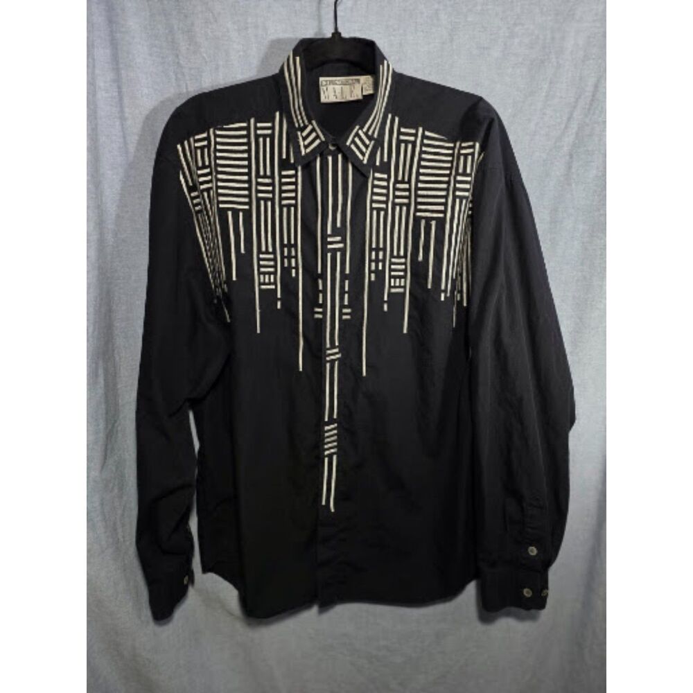 Rare Vintage 80s International Male Shirt Embroidered Geometric Black White M
